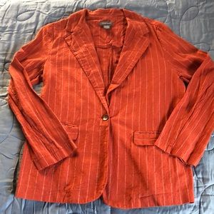 Rust color blazer with white pinstripe